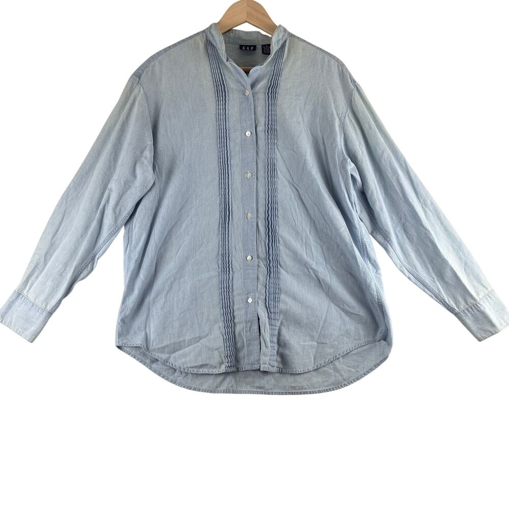Gap Denim Chambray Top Women's Medium 100% Cotton Jean Western Rodeo Blue READ